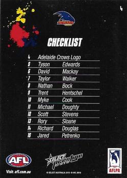 2010 Select AFL Prestige #4 Adelaide Crows Back